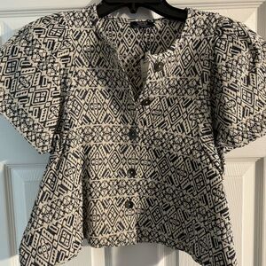 Parfois Patterned Navy and Beige Short Sleeve Top